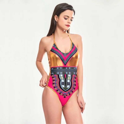 Hot Gold Tribal Printed Swimsuit (Pink)